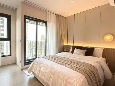 Modern bedroom with balcony view in luxury apartment