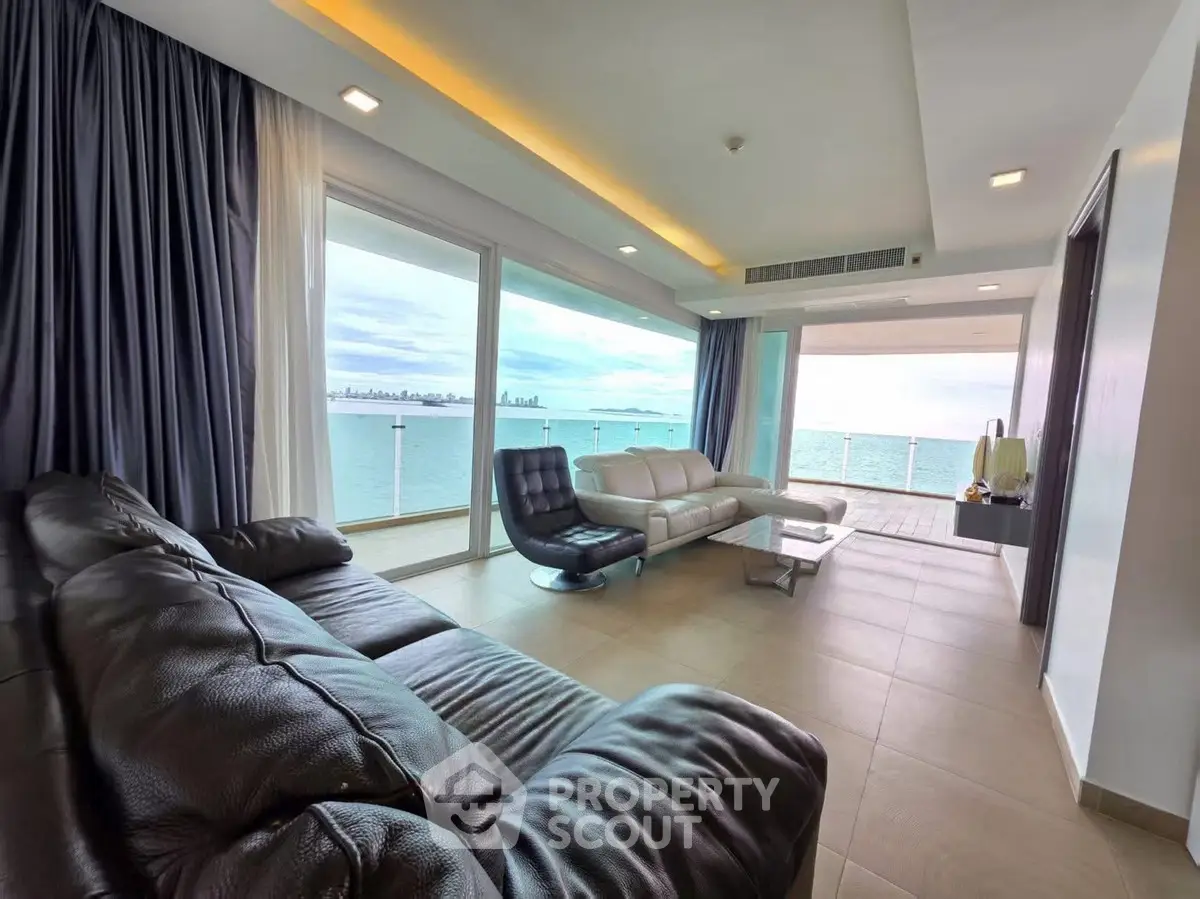 Luxurious living room with stunning ocean view and modern furnishings