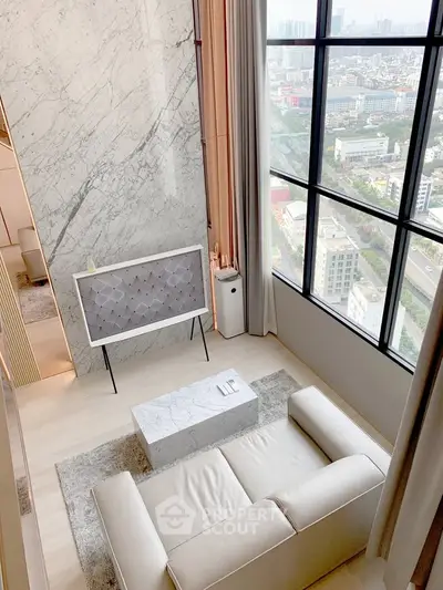 Luxurious high-rise living room with stunning city view and modern decor