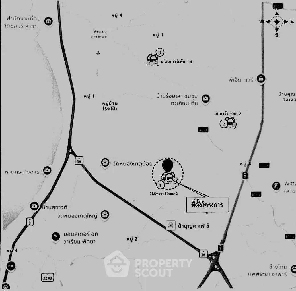 Detailed map showing real estate locations and nearby amenities in a suburban area.