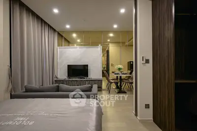 Luxurious modern living room with elegant dining area and stylish decor