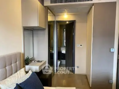 Modern bedroom with ensuite bathroom and stylish decor