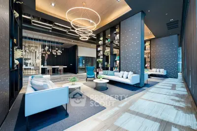 Luxurious modern living room with elegant lighting and stylish furniture
