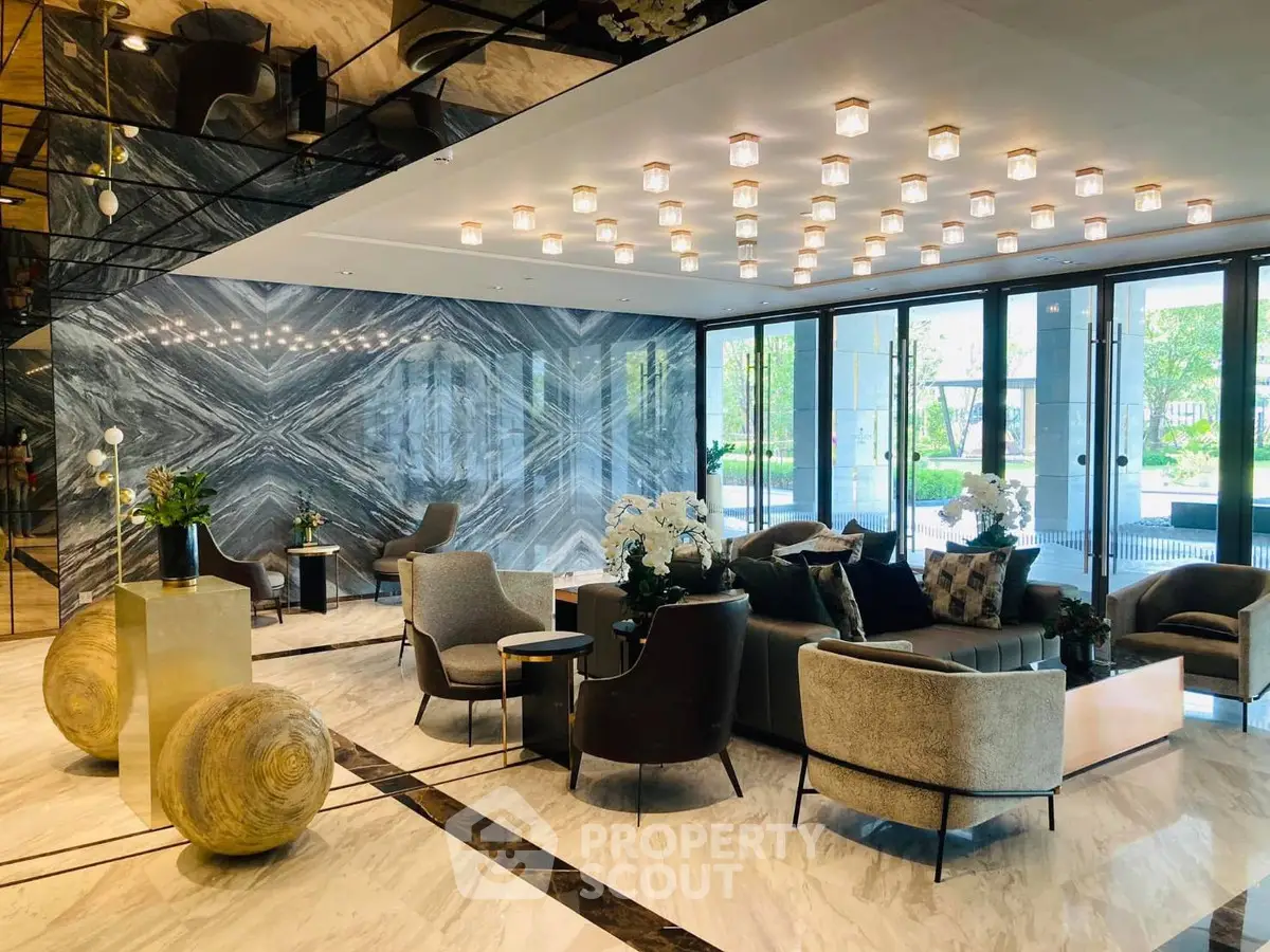 Luxurious modern living room with elegant seating and stylish lighting