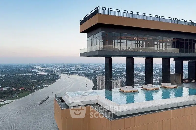 Luxurious rooftop pool with stunning river view in modern high-rise building