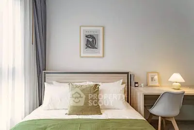 Cozy bedroom with modern decor and natural light