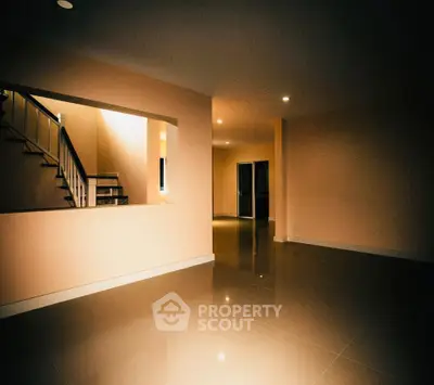 Spacious modern interior with glossy floors and open layout, perfect for customization.