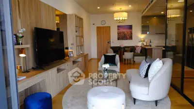 Stylish modern living room with open kitchen and elegant decor