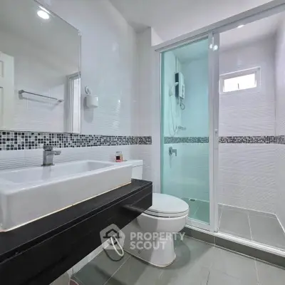 Modern bathroom with sleek design and glass shower enclosure