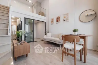 Modern living room with stylish furniture and open layout in a contemporary apartment.