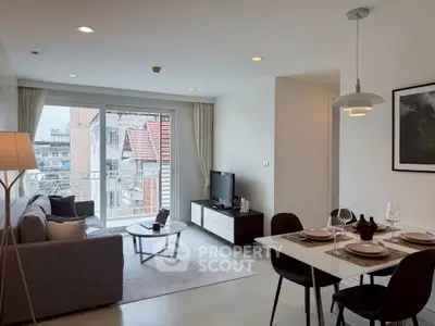 Modern living room with balcony view in stylish apartment