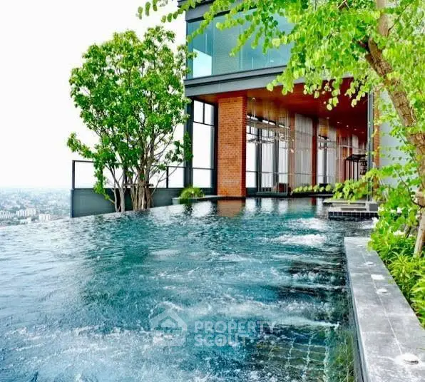 Luxurious rooftop infinity pool with stunning city view and lush greenery.