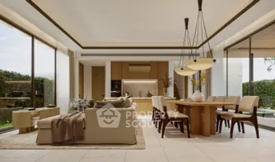 Luxurious open-plan living and dining area with elegant decor and natural light.