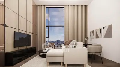 Luxurious modern living room with floor-to-ceiling windows and elegant decor