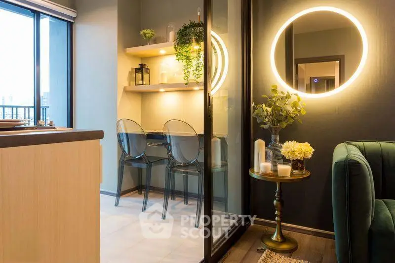 Stylish modern living room with elegant decor and cozy seating area, perfect for urban living.