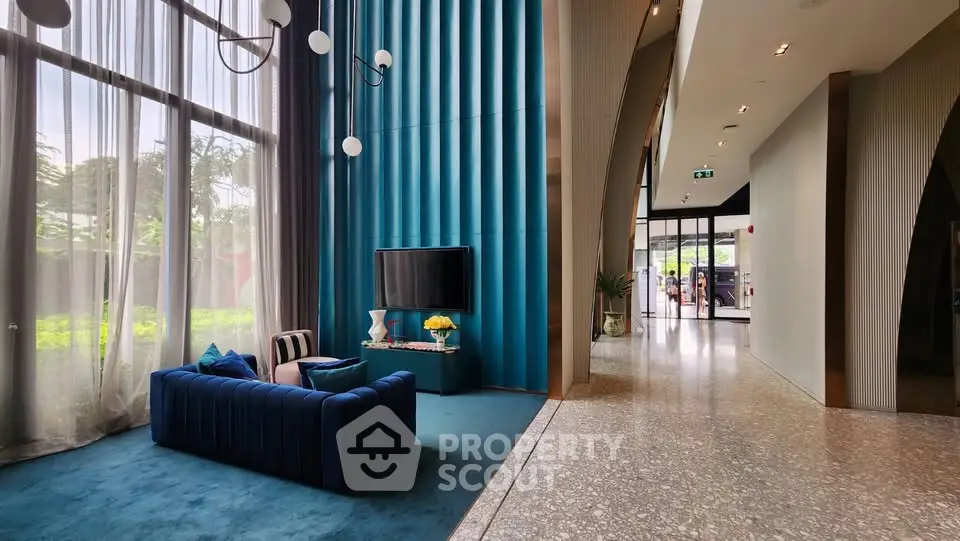 Luxurious modern living room with high ceilings and elegant decor