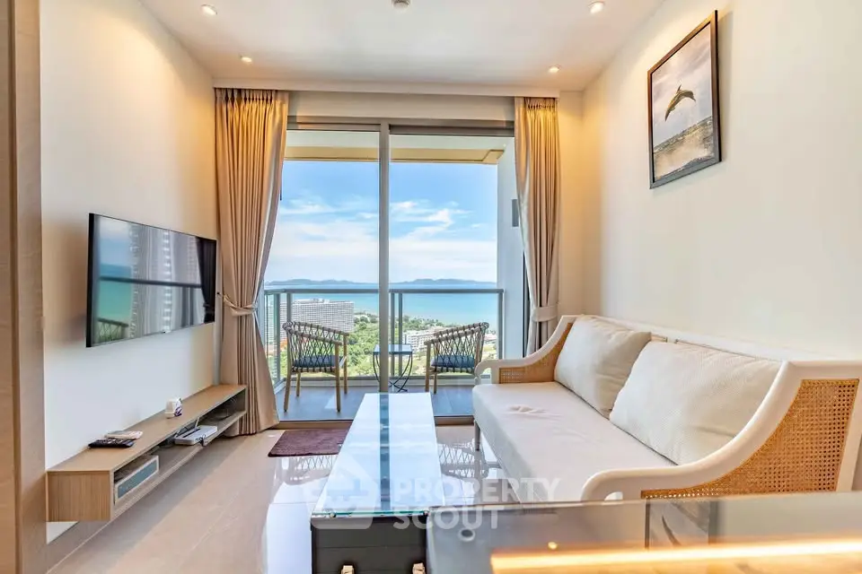 Luxurious living room with stunning ocean view and modern decor