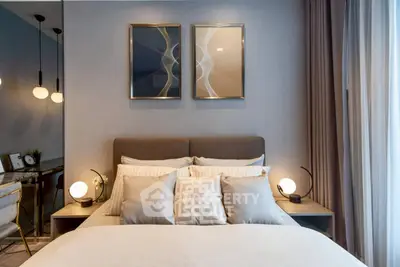 Modern bedroom with stylish decor and elegant lighting