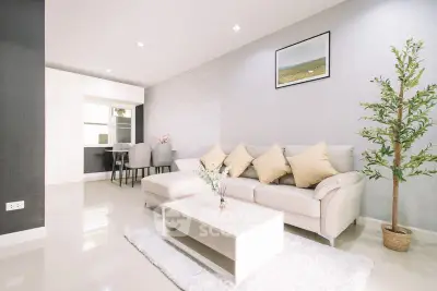 Modern living room with cozy sofa and elegant decor