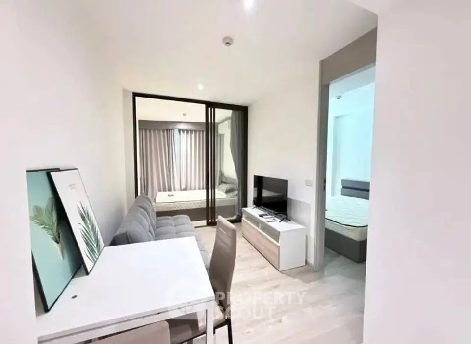 Modern apartment interior with cozy living room and stylish decor