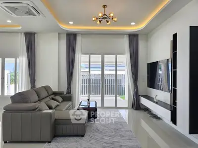 Luxurious modern living room with elegant decor and spacious layout