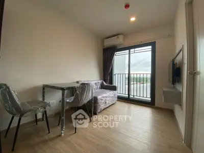 Modern living room with balcony view in a stylish apartment