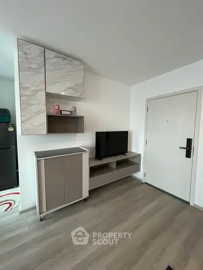 Modern living room with sleek TV unit and stylish storage cabinets