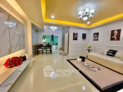 Luxurious modern living room with elegant lighting and stylish decor