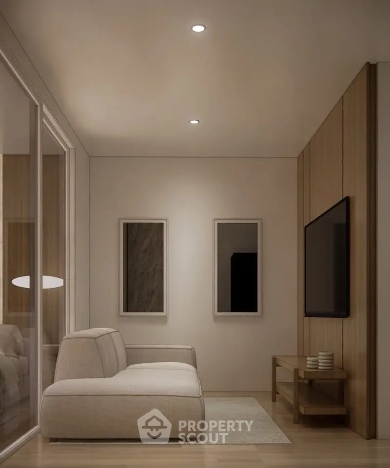 Modern living room with sleek design and cozy ambiance