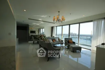 Luxurious living room with panoramic city view and elegant furnishings