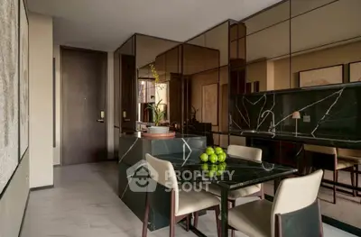 Luxurious dining area with elegant marble table and modern decor