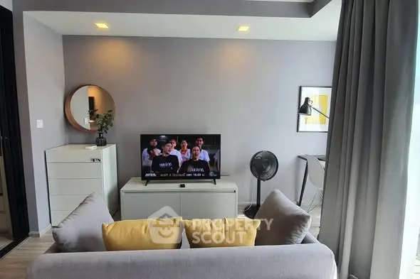 Modern living room with stylish decor and cozy seating area
