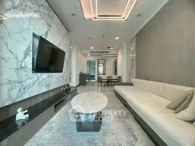 Luxurious modern living room with marble accents and sleek design