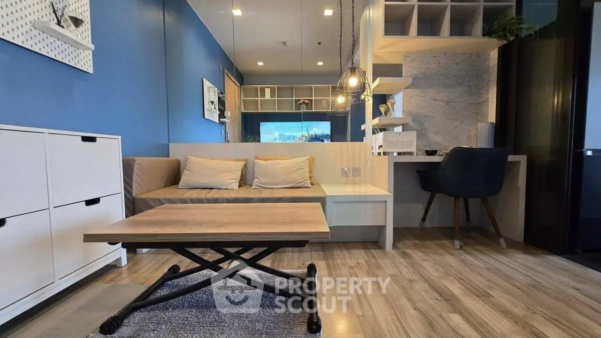 Modern living room with stylish furniture and cozy ambiance