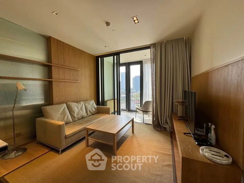 Modern living room with balcony view in a stylish apartment