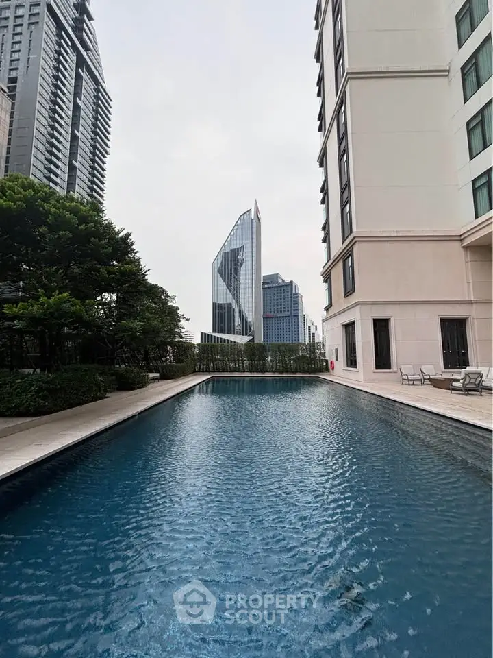 Luxurious urban pool with stunning cityscape views and modern architecture.